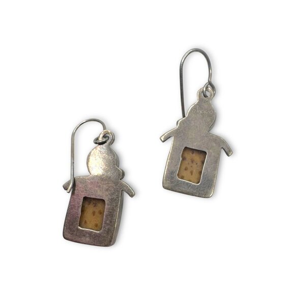 Vintage Sterling Silver Petrified Palm Goddess Dangle Earrings Pierced - Picture 3 of 7